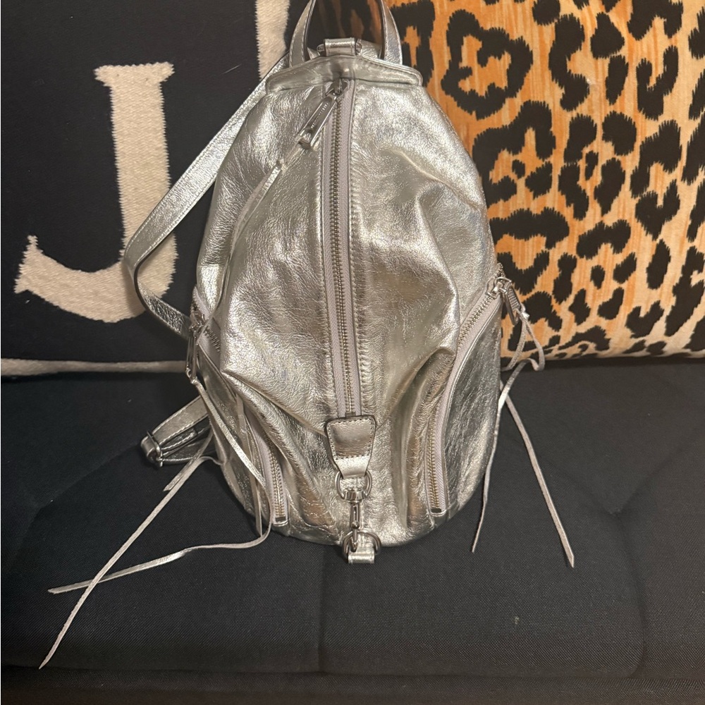 Rebecca Minkoff Metallic Silver Women's Leather Backpack